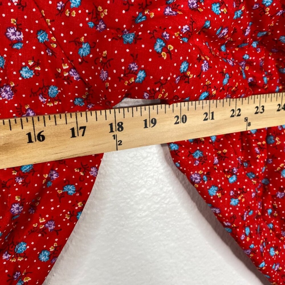 Vintage Wiman Red Floral Quilted Jumpsuit Sz Small Cottage Pajama Tie Waist 80s - Picture 13 of 15